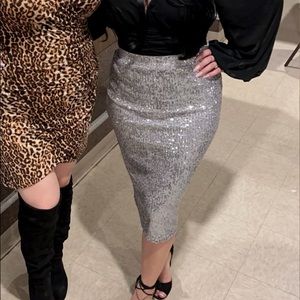 Rachel Zoe Silver Sequins midi Skirt